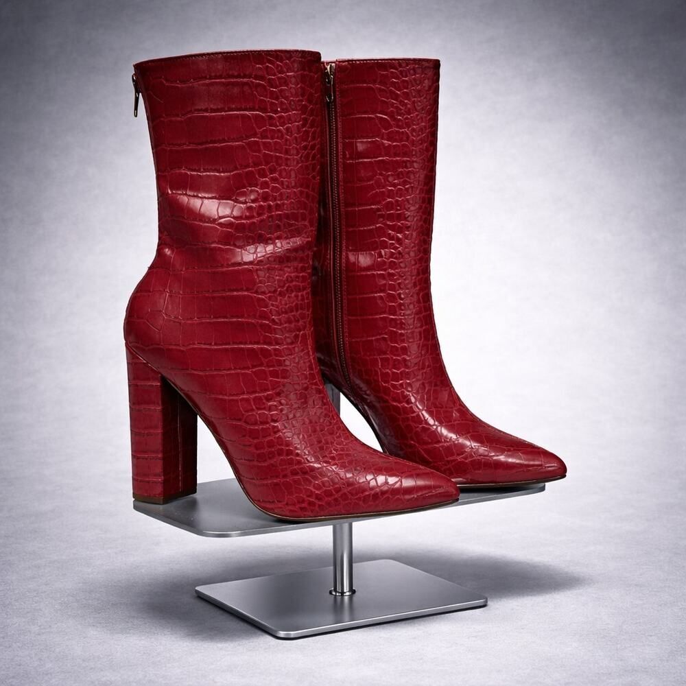 Olivia Ferguson Pink Croc Heeled Zipper Boots 8